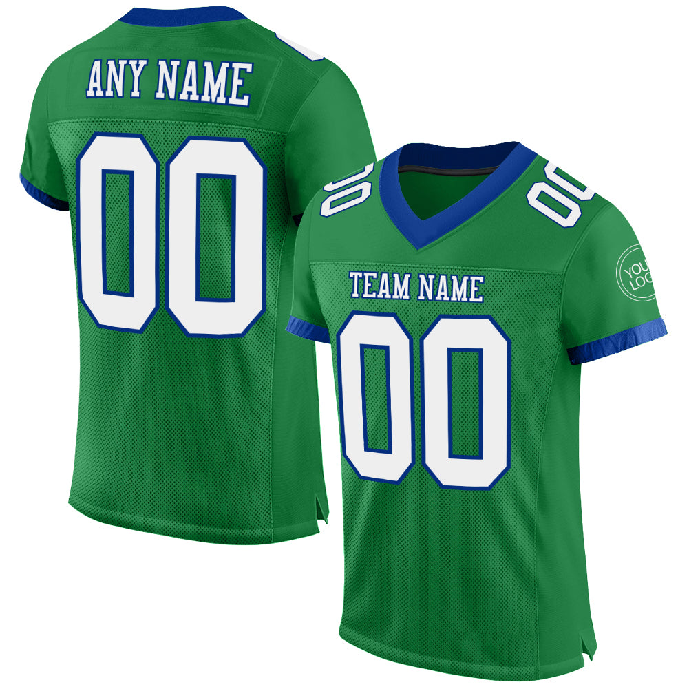 Custom Grass Green White-Royal Mesh Authentic Football Jersey