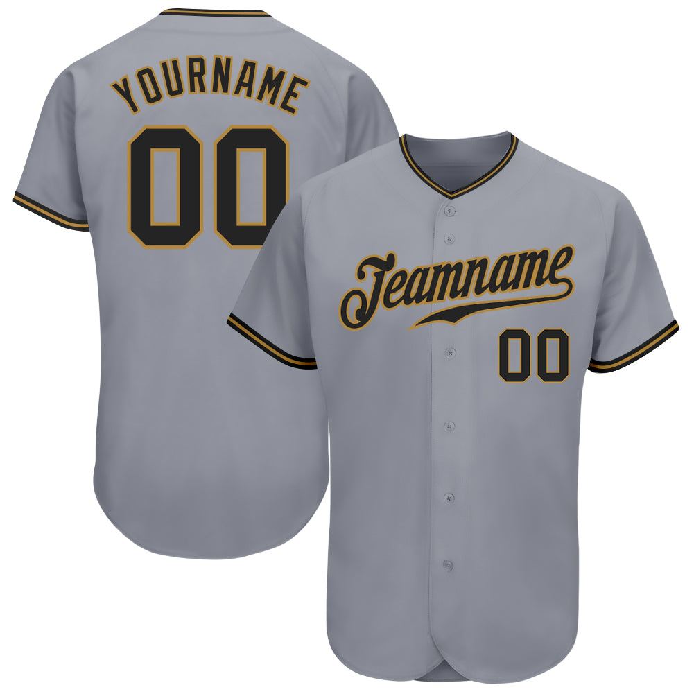 Custom Gray Black-Old Gold Authentic Baseball Jersey