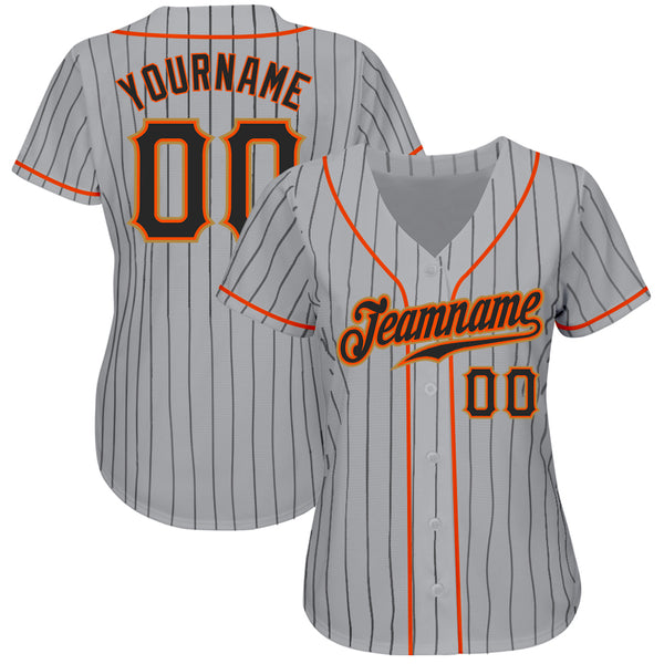 Custom Gray Black Pinstripe Black-Orange Authentic Baseball Jersey