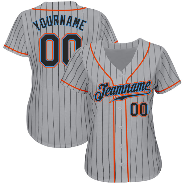 Custom Gray Black Pinstripe Black-Powder Blue Authentic Baseball Jersey