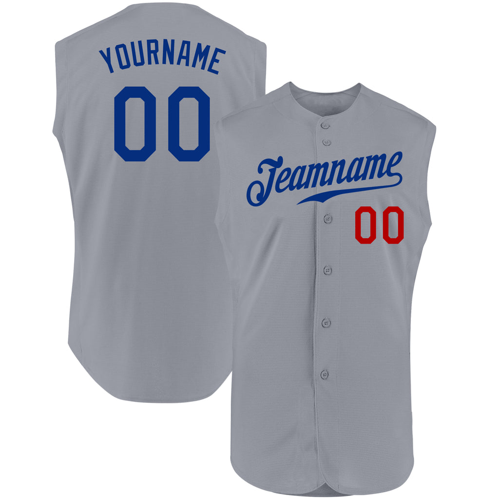 Custom Gray Royal-Red Authentic Sleeveless Baseball Jersey