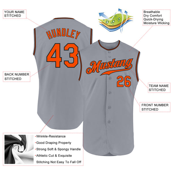 Custom Gray Orange-Black Authentic Sleeveless Baseball Jersey