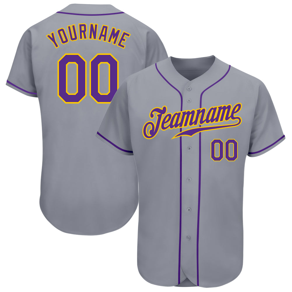 Custom Purple White-Gold Authentic Baseball Jersey