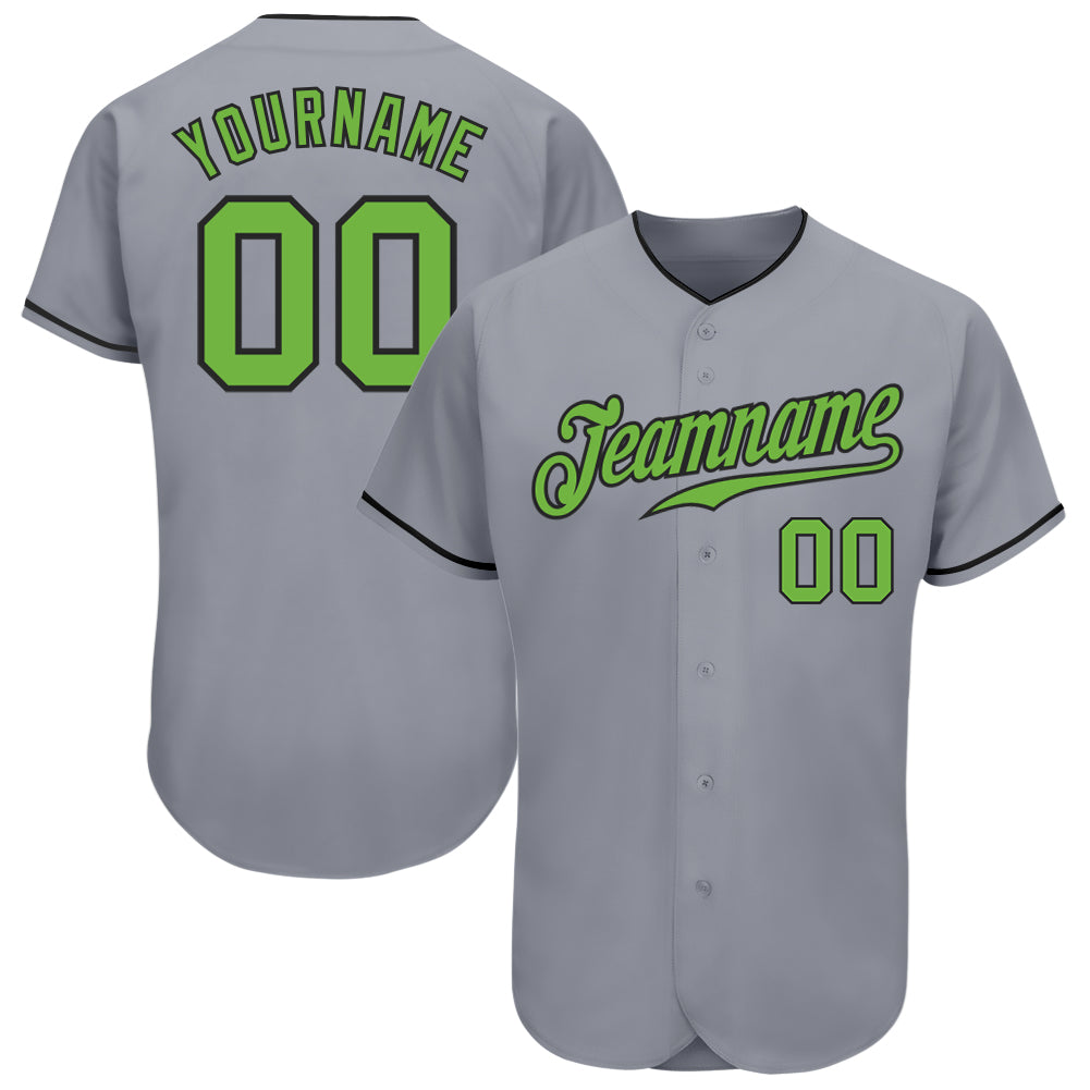 Custom Gray Neon Green-Black Authentic Baseball Jersey