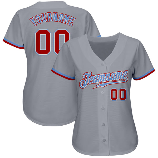 Custom Gray Red White-Light Blue Authentic Baseball Jersey