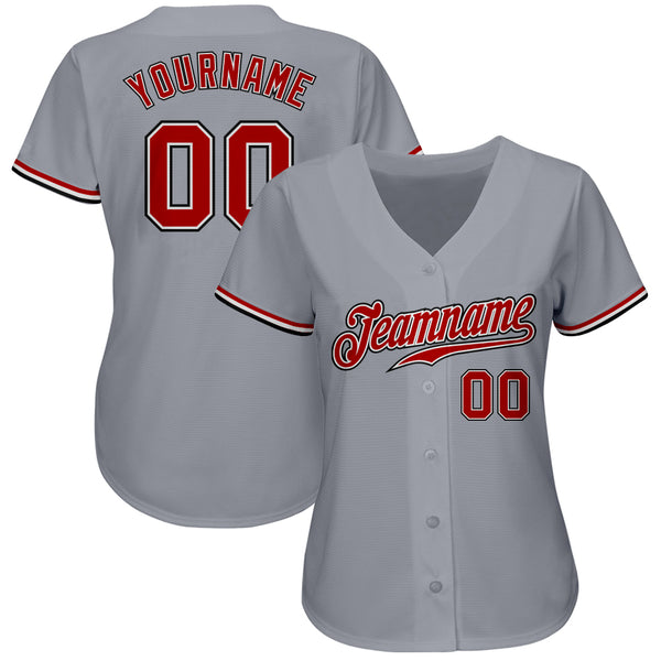 Custom Gray Red White-Black Authentic Baseball Jersey