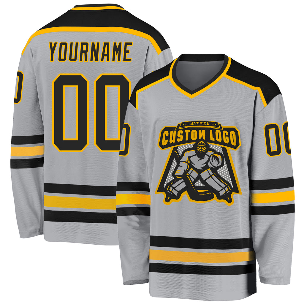 Custom Gray Black-Gold Hockey Jersey