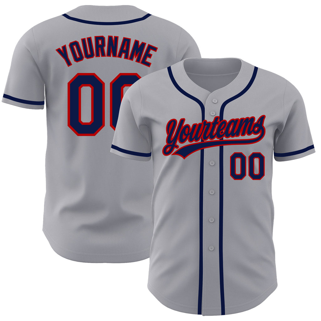 Custom Gray Navy-Red Authentic Baseball Jersey