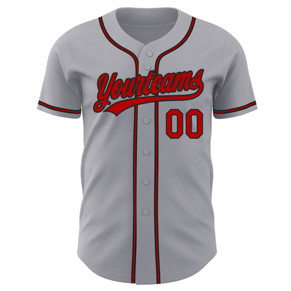 Custom Gray Red-Black Authentic Baseball Jersey