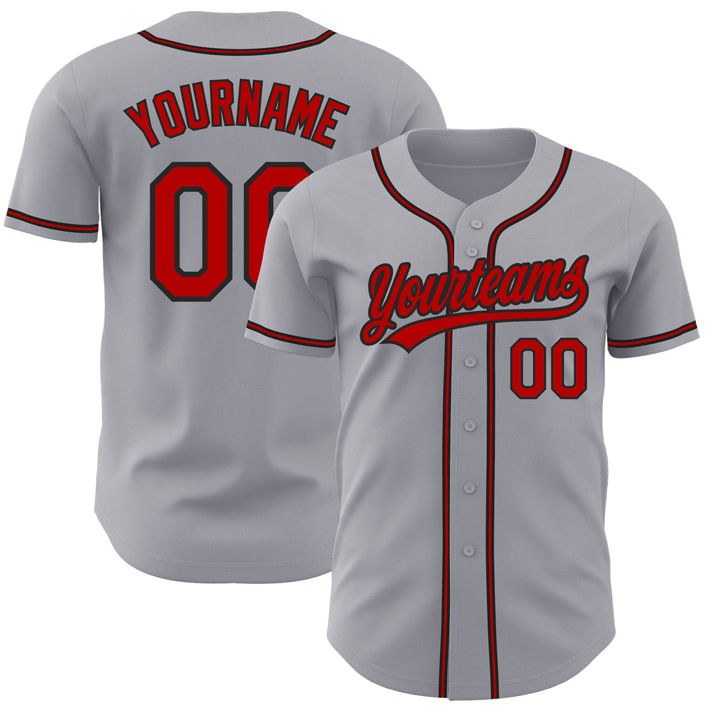 Custom Gray Red-Black Authentic Baseball Jersey