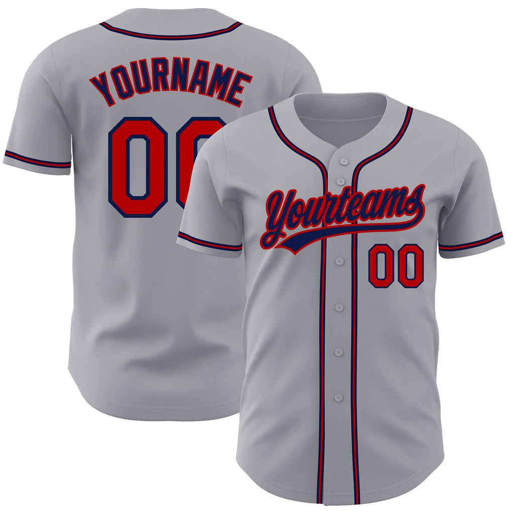 Custom Gray Red-Navy Authentic Baseball Jersey