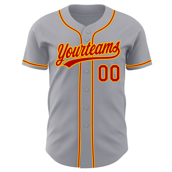 Custom Gray Red-Gold Authentic Baseball Jersey