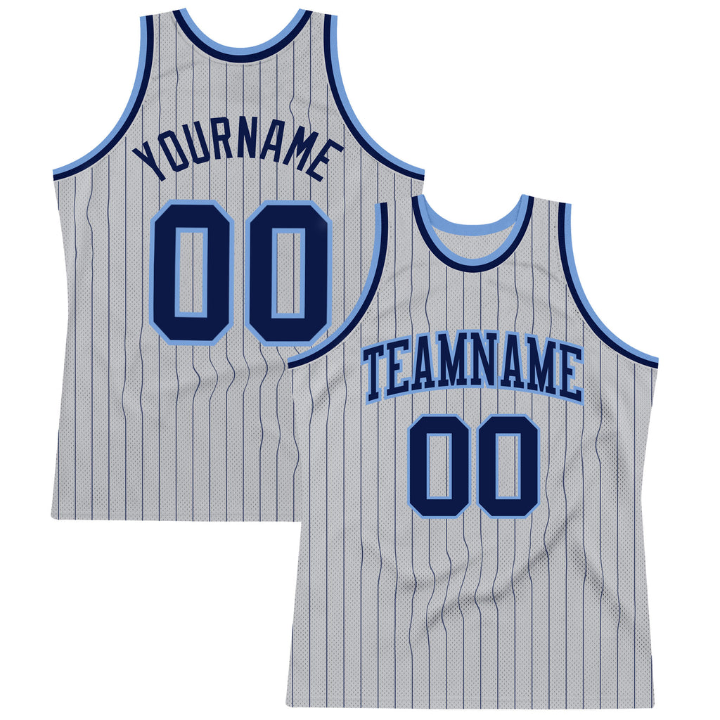 Custom Pinstripe Basketball Jersey Cream Navy Light Blue-Black