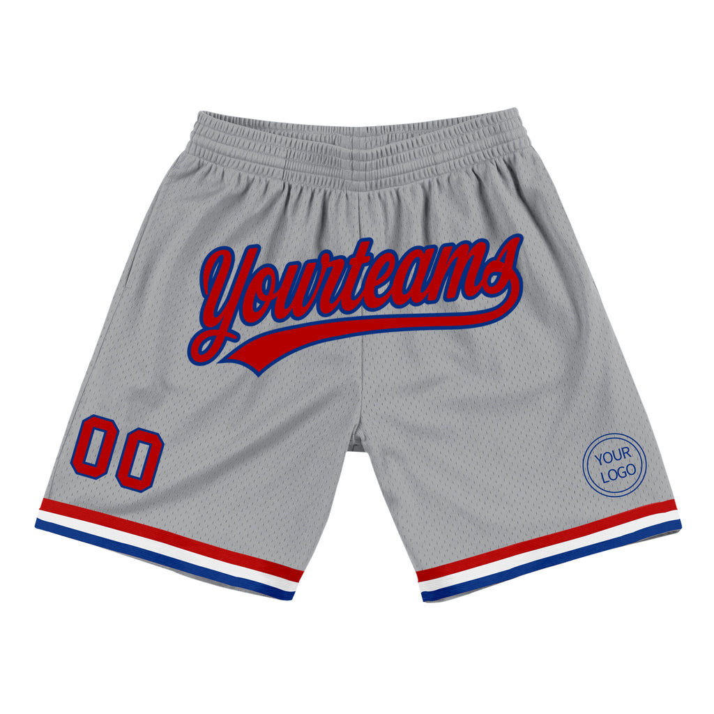 Custom Gray Red-Royal Authentic Throwback Basketball Shorts