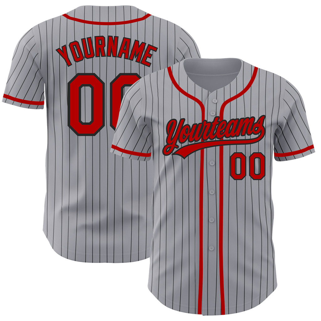 Custom Red Black Pinstripe Black-White Authentic Baseball Jersey Discount