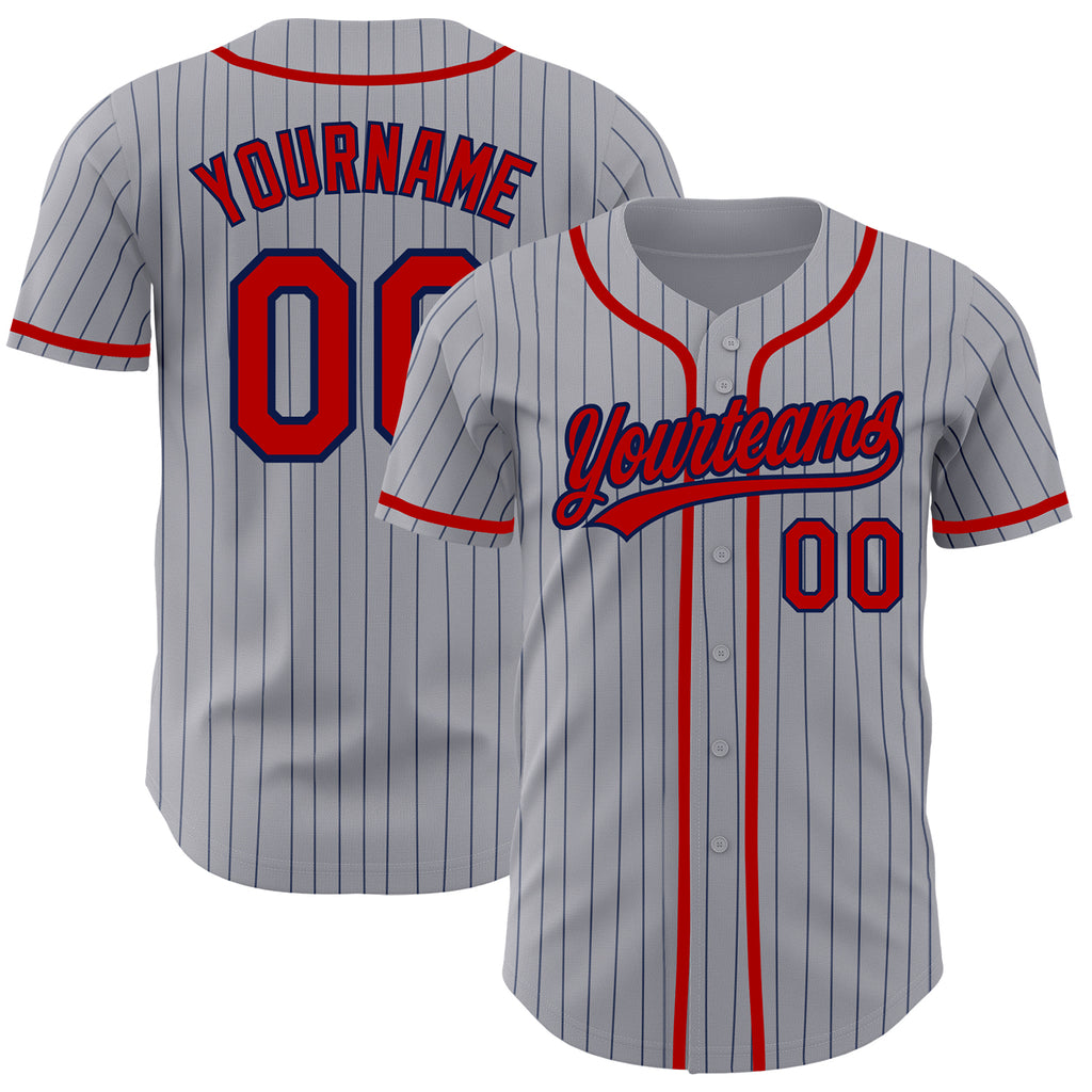 Custom Gray Navy Pinstripe Red Authentic Baseball Jersey