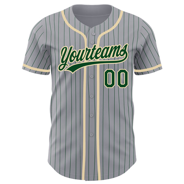 Custom Gray Green Pinstripe City Cream Authentic Baseball Jersey