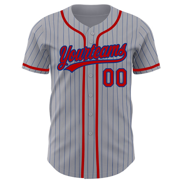 Custom Gray Royal Pinstripe Red Authentic Baseball Jersey