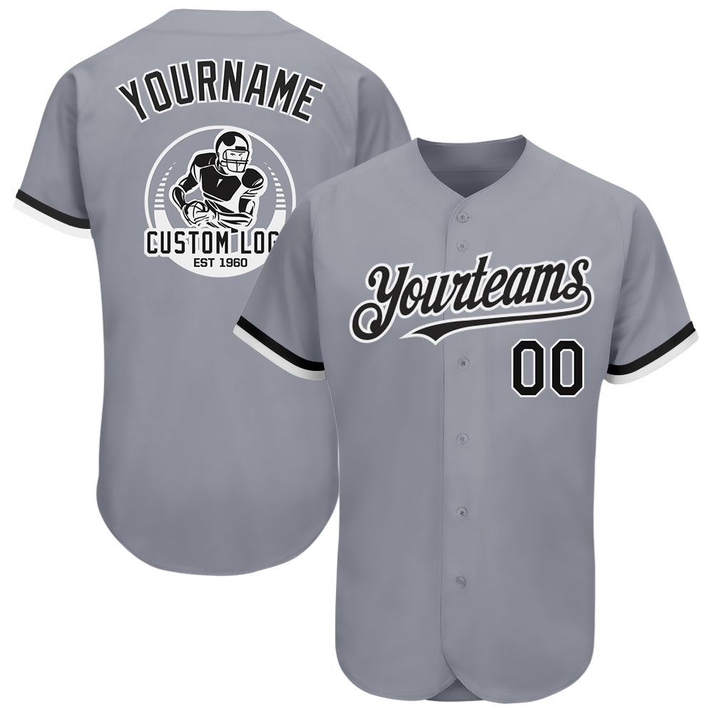 Custom Gray Black-White Authentic Baseball Jersey