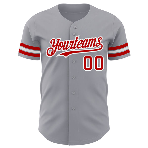 Custom Gray Red-White Authentic Baseball Jersey