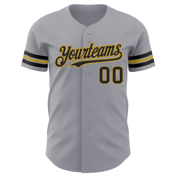 Custom Gray Black-Old Gold Authentic Baseball Jersey