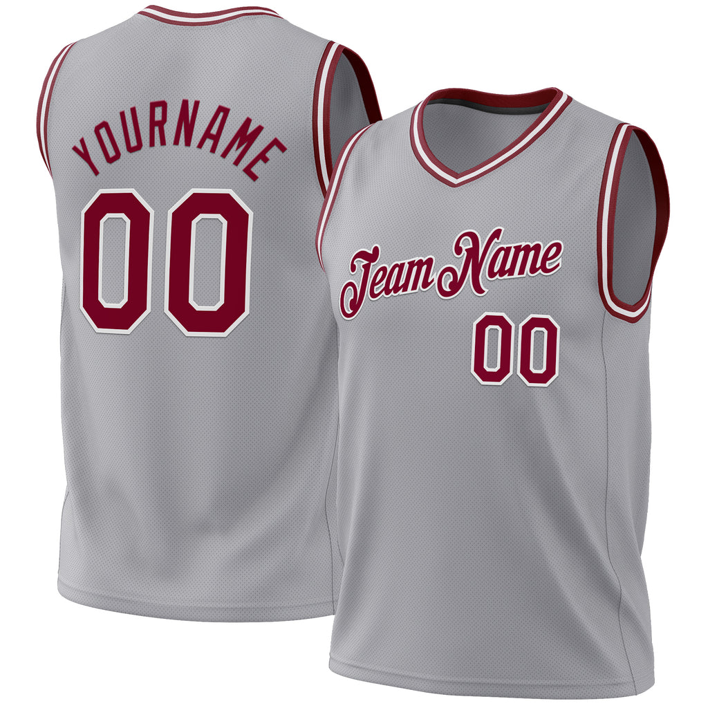 Custom Gray Maroon-White Authentic Throwback Basketball Jersey