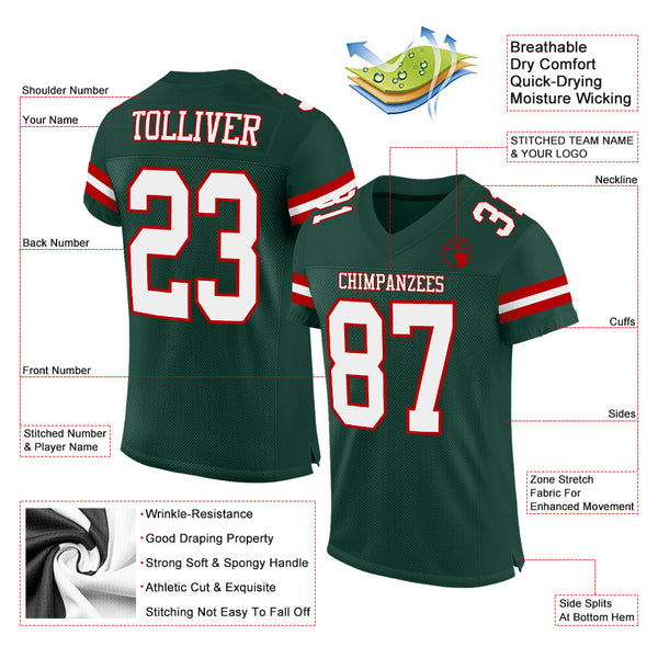 Custom Green White-Red Mesh Authentic Football Jersey