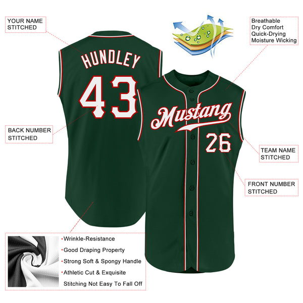 Custom Green White-Red Authentic Sleeveless Baseball Jersey