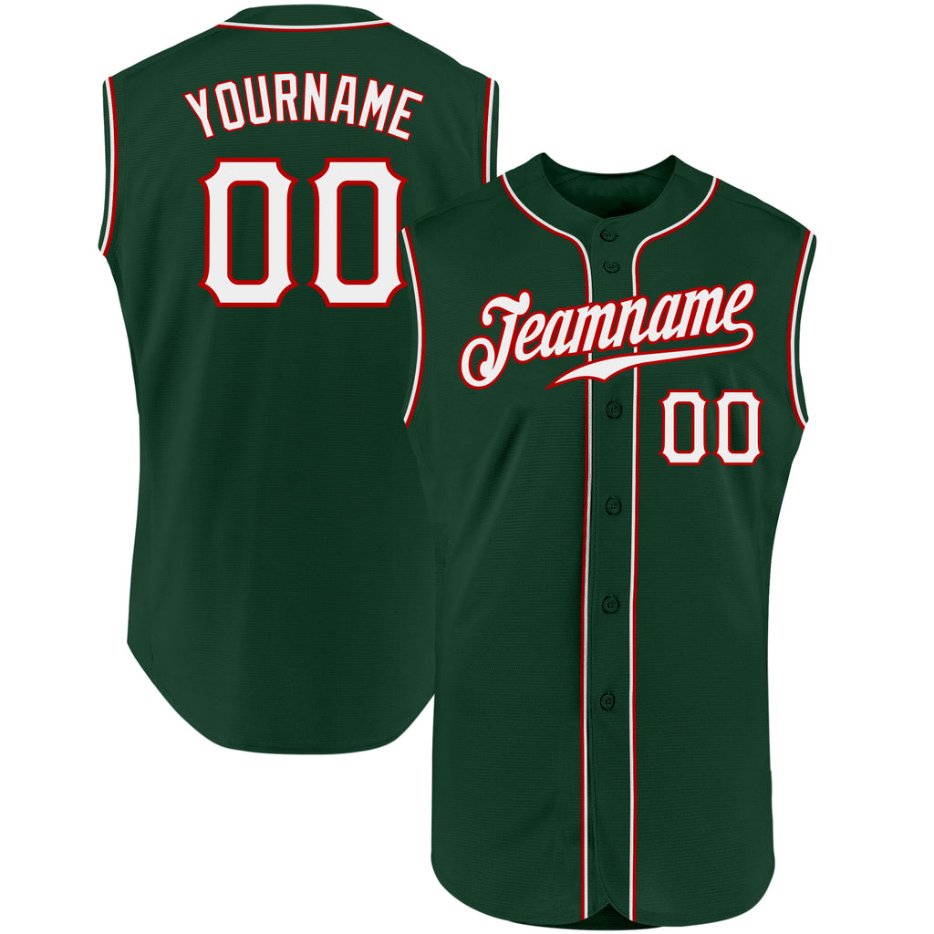 Custom Green White-Red Authentic Sleeveless Baseball Jersey