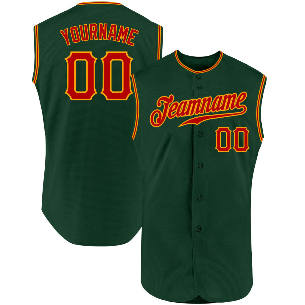 Custom Green Red-Gold Authentic Sleeveless Baseball Jersey