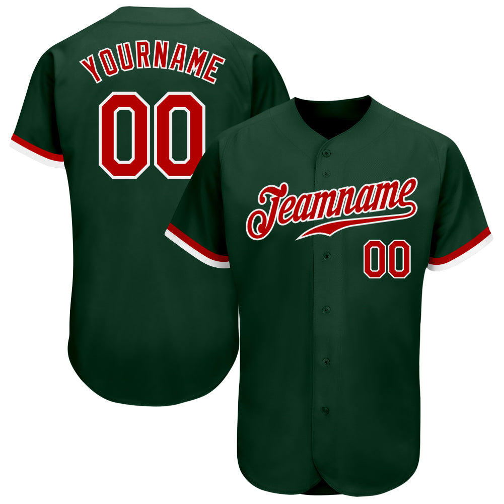 Custom Green Red-White Authentic Baseball Jersey