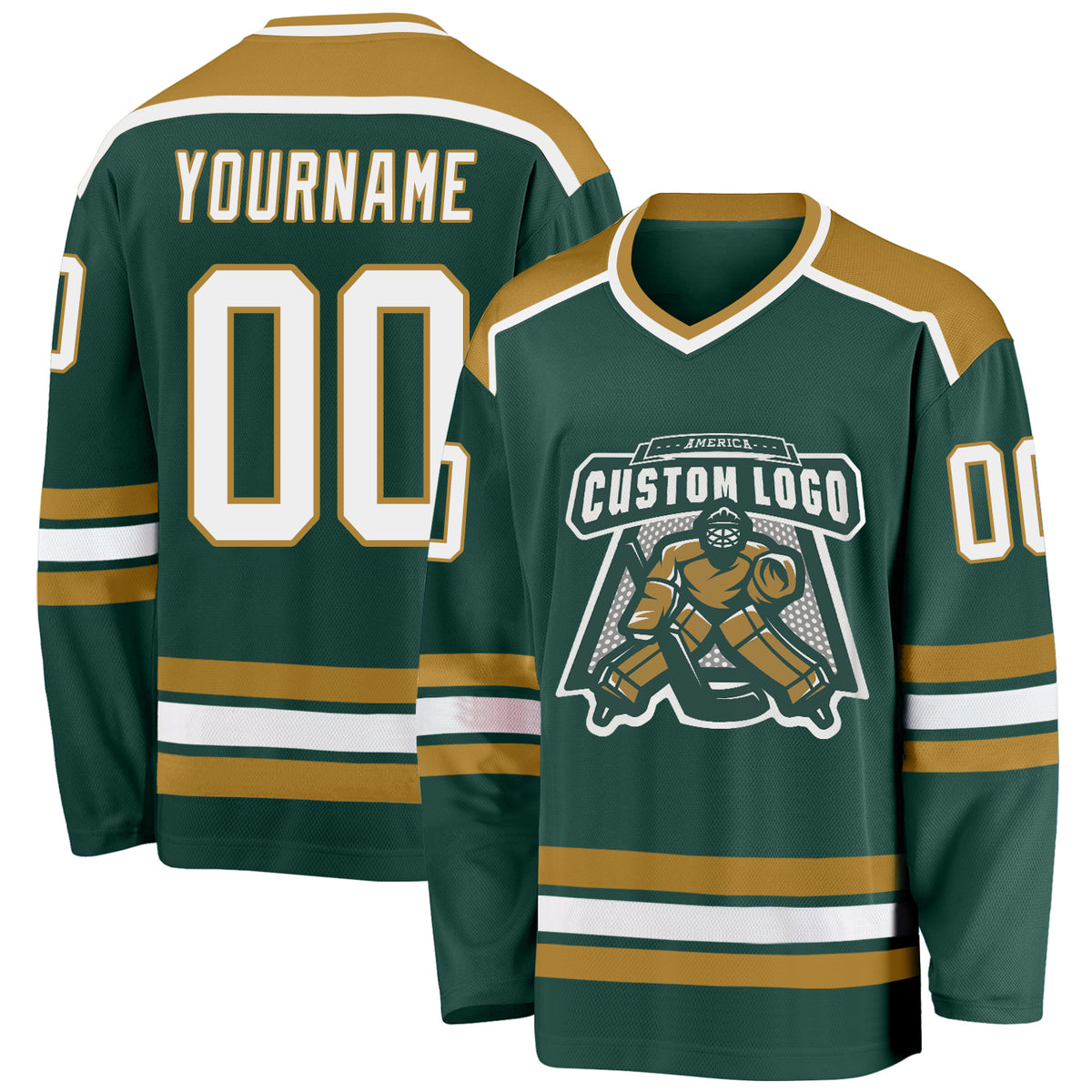 Custom Green White-Old Gold Hockey Jersey Free Shipping – Fiitg