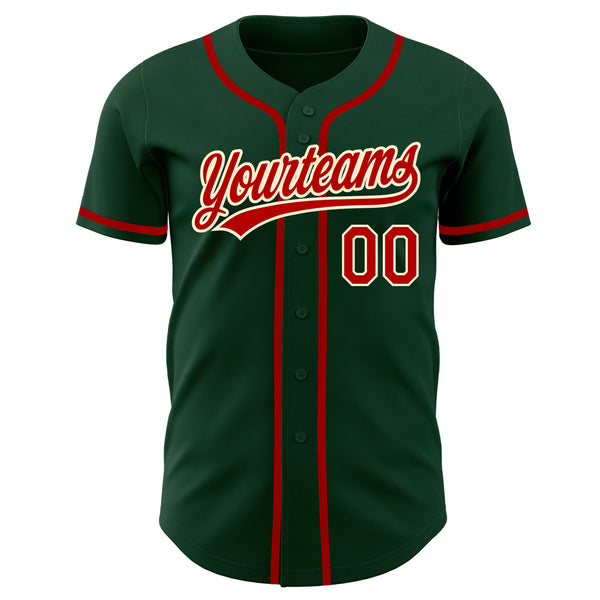 Custom Green Red-Cream Authentic Baseball Jersey