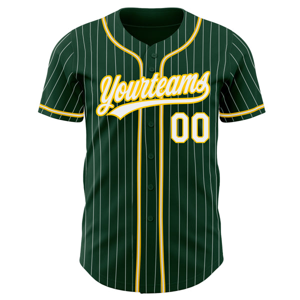 Custom Green White Pinstripe White-Gold Authentic Baseball Jersey