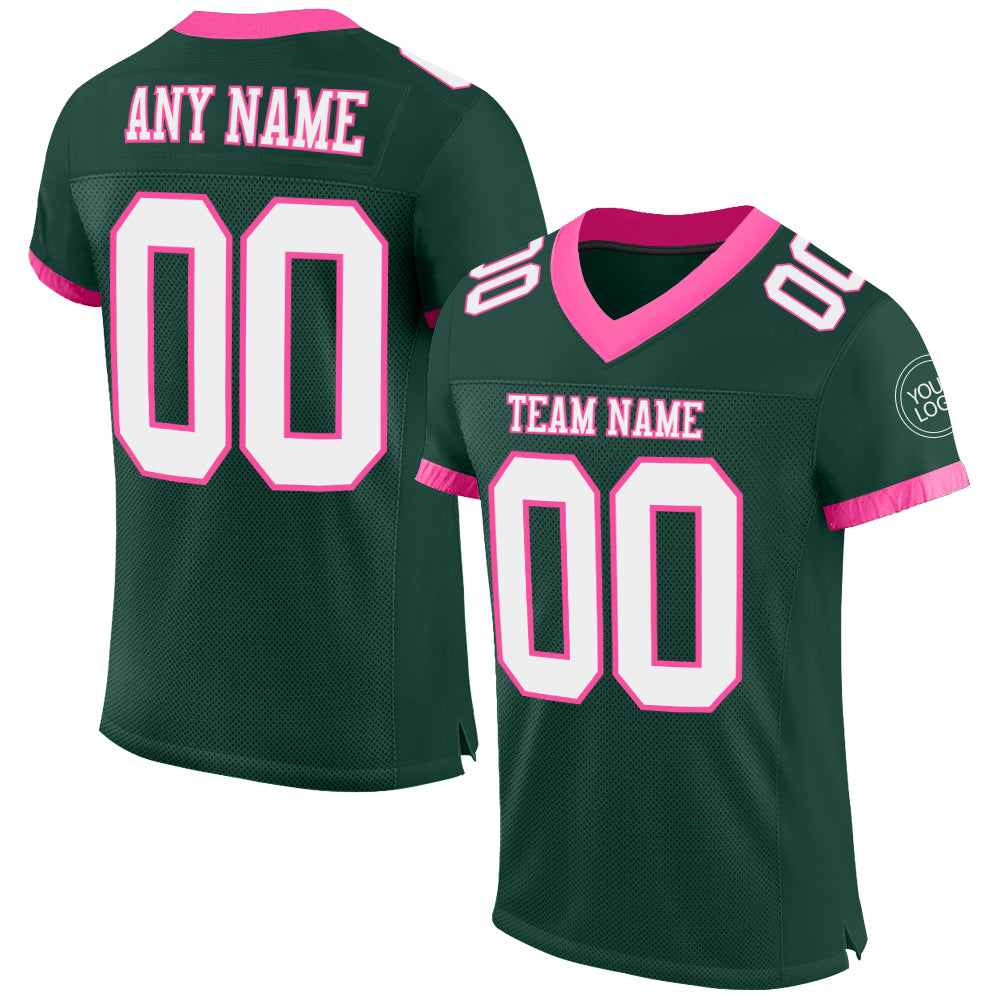 Custom Green Pink Mesh Authentic Football Jersey – ZhongXingHuiTian