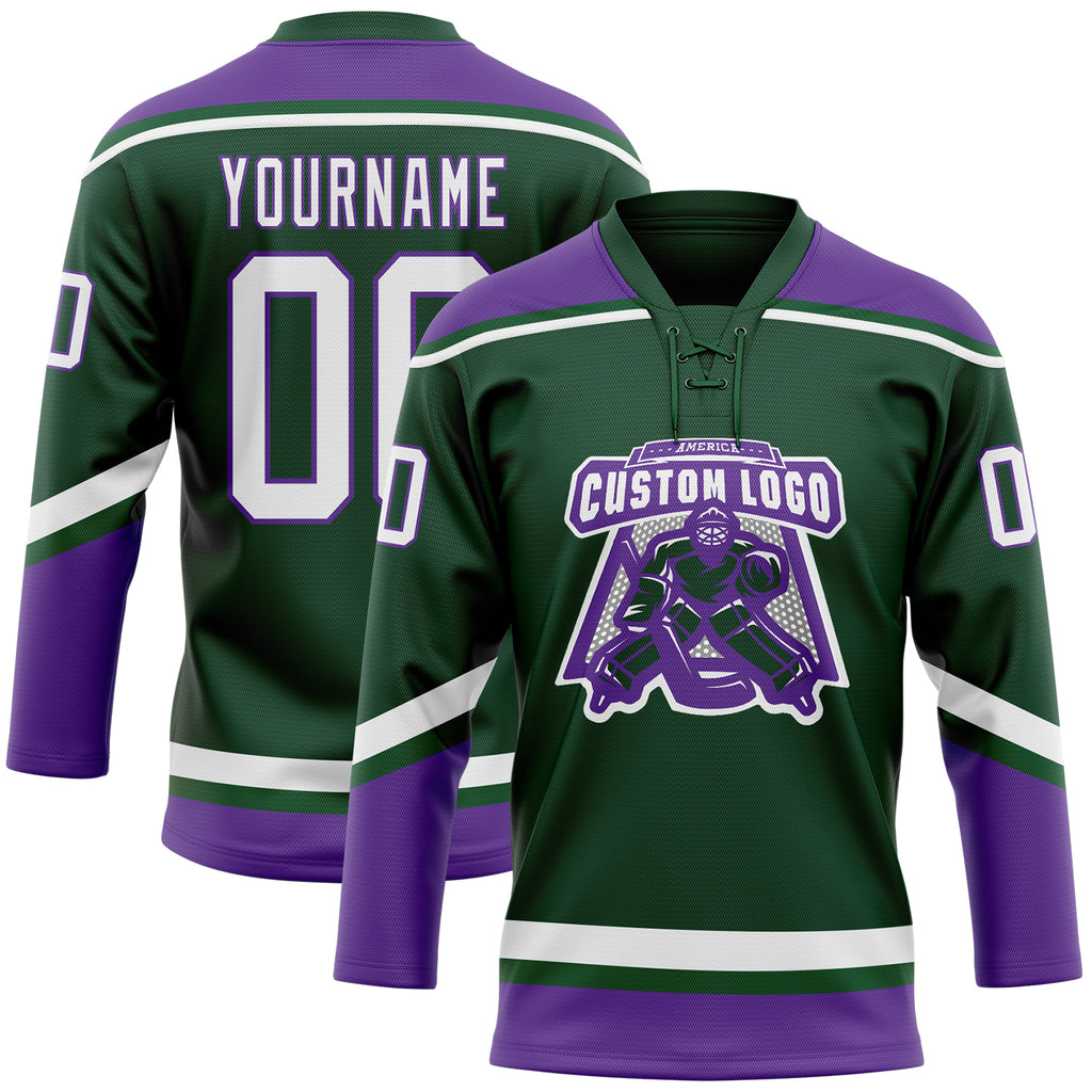 Custom Hockey Jersey White Orange-Purple Hockey Lace Neck Jersey Men's Size:L