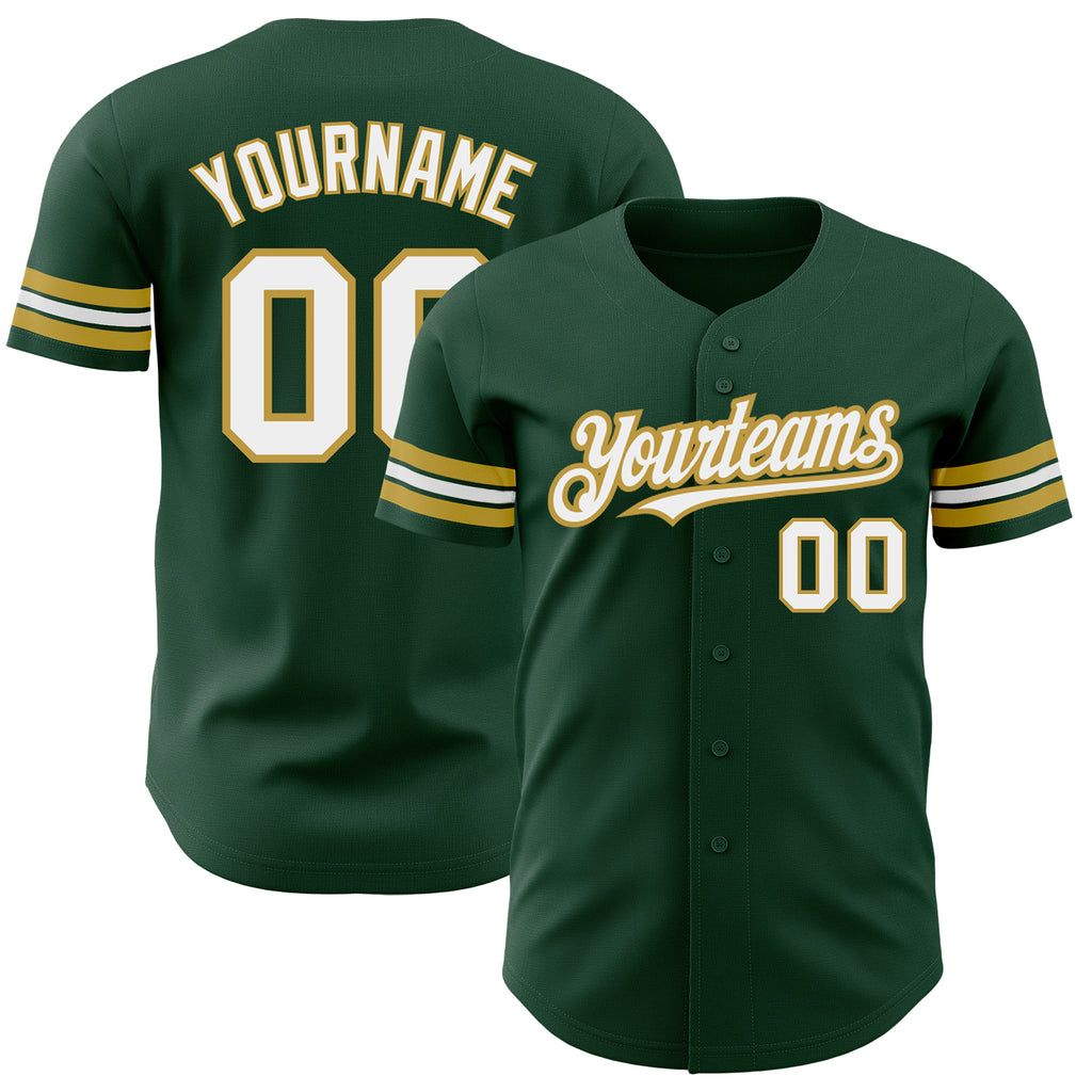 Custom Green White-Old Gold Authentic Baseball Jersey