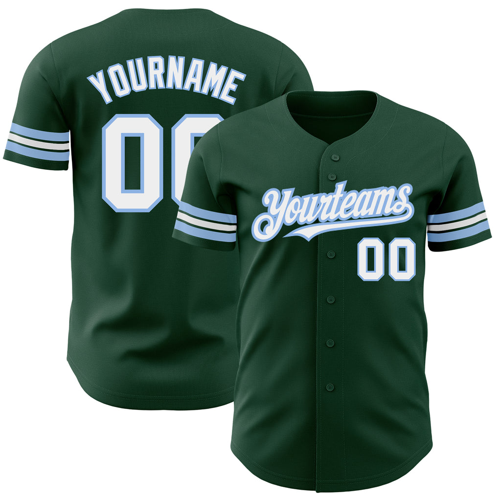 Custom Green White-Light Blue Authentic Baseball Jersey