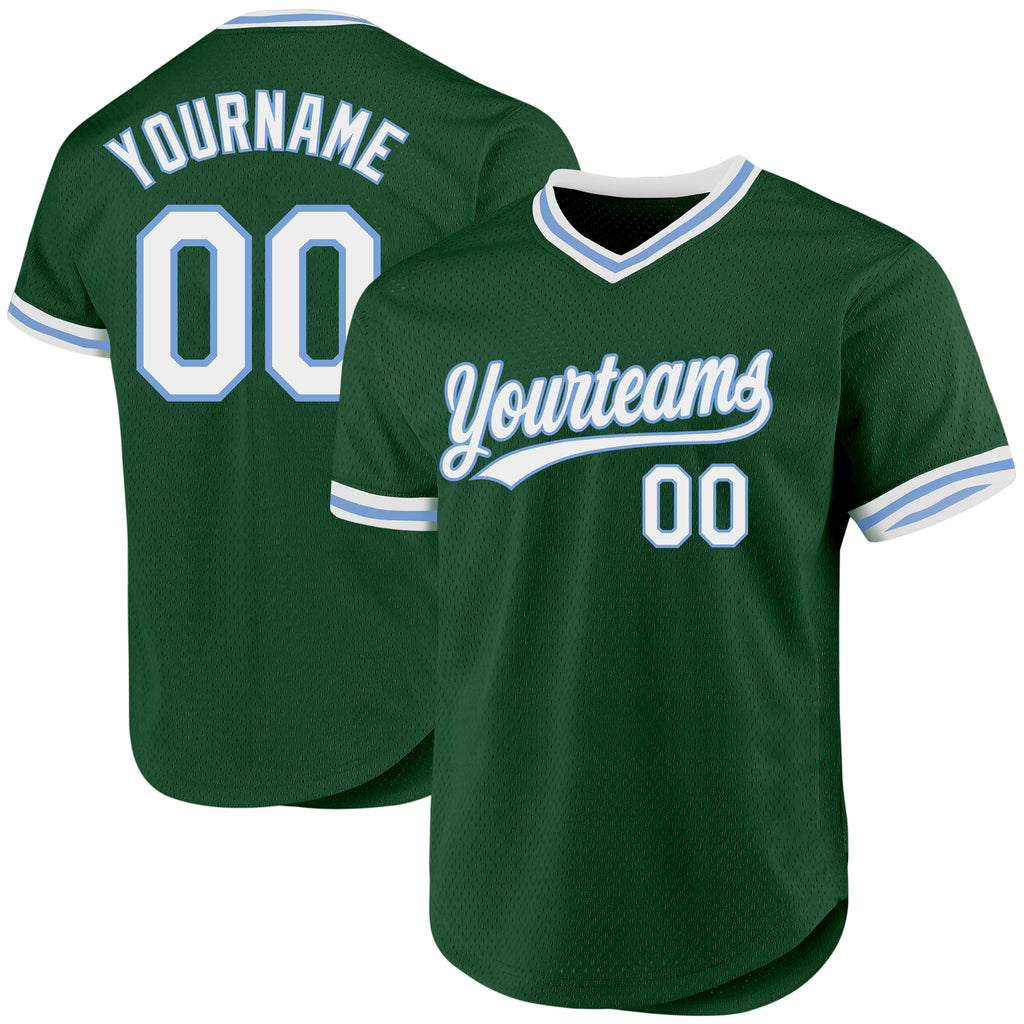 Custom Green White-Light Blue Authentic Throwback Baseball Jersey