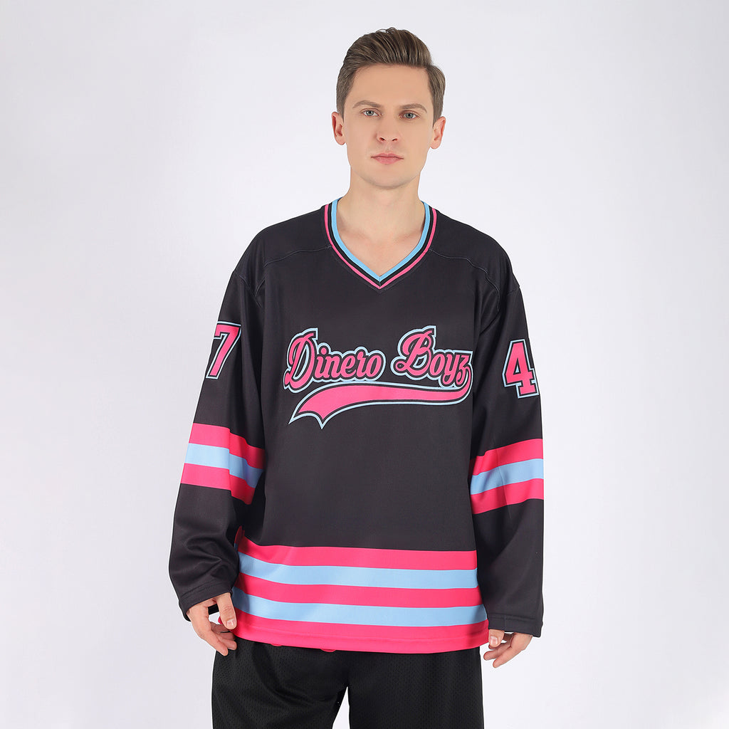 Black and blue hockey hot sale jersey