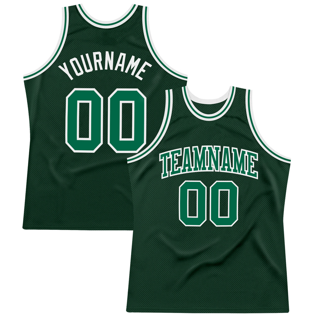 Custom Hunter Green Kelly Green-White Authentic Throwback Basketball Jersey