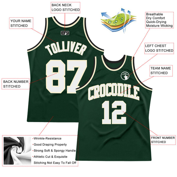 Custom Hunter Green White Cream-Black Authentic Throwback Basketball Jersey