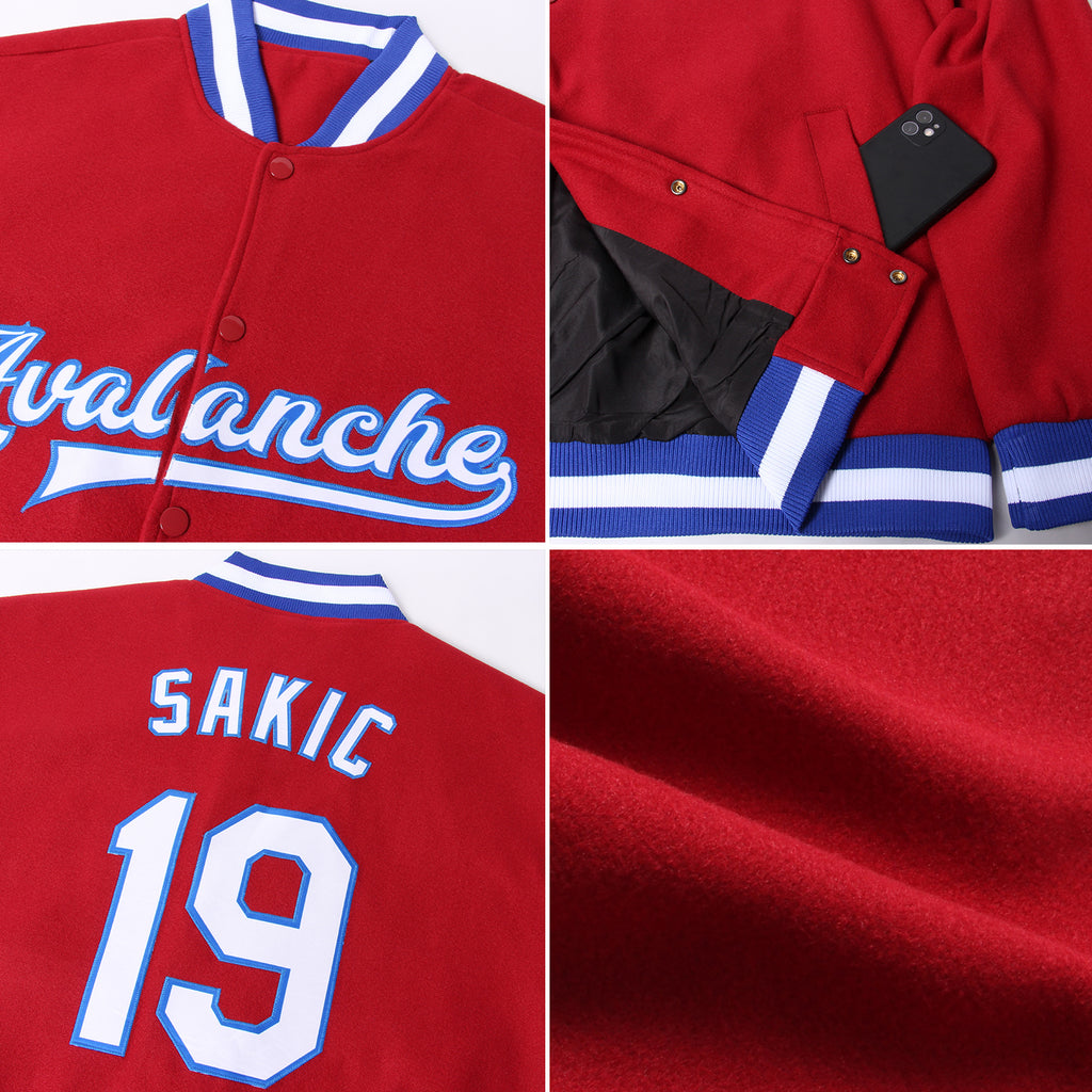 Cheap Custom Royal Crimson-White Bomber Full-Snap Varsity