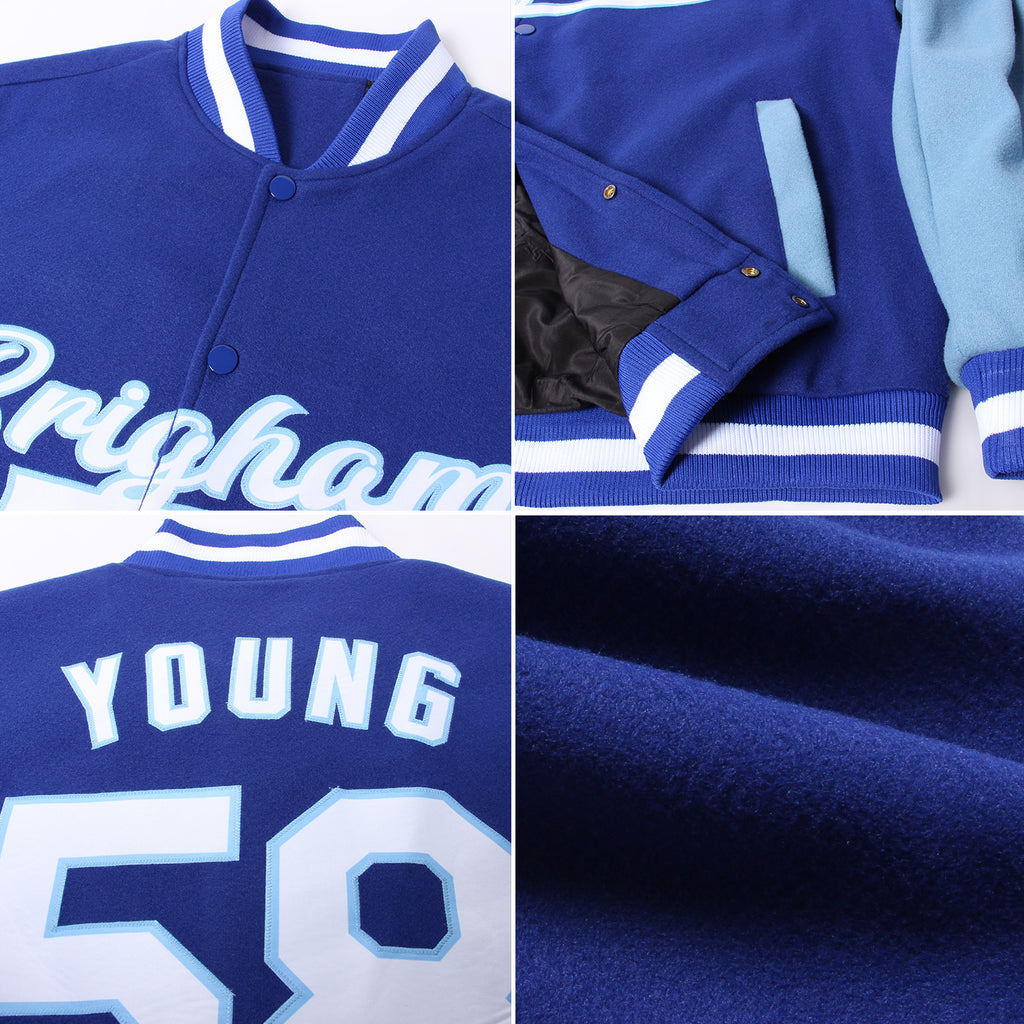 Cheap Custom Royal Crimson-White Bomber Full-Snap Varsity