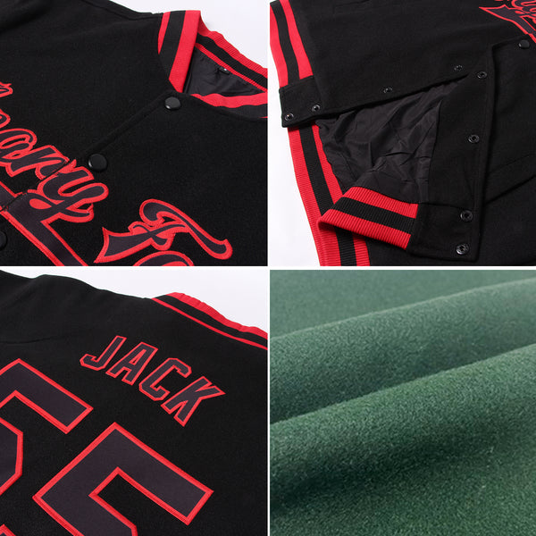 Custom Green Red-Cream Bomber Full-Snap Varsity Letterman Jacket