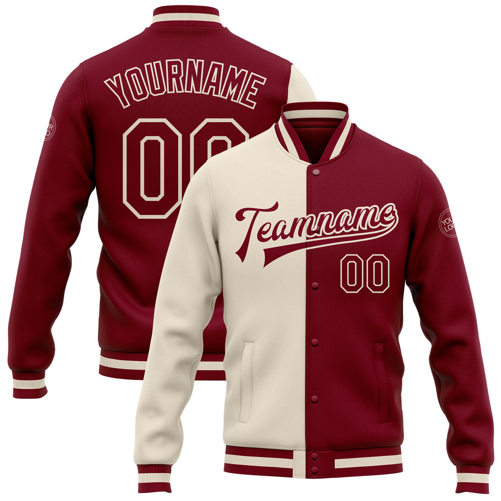 Cheap Custom Royal Crimson-White Bomber Full-Snap Varsity