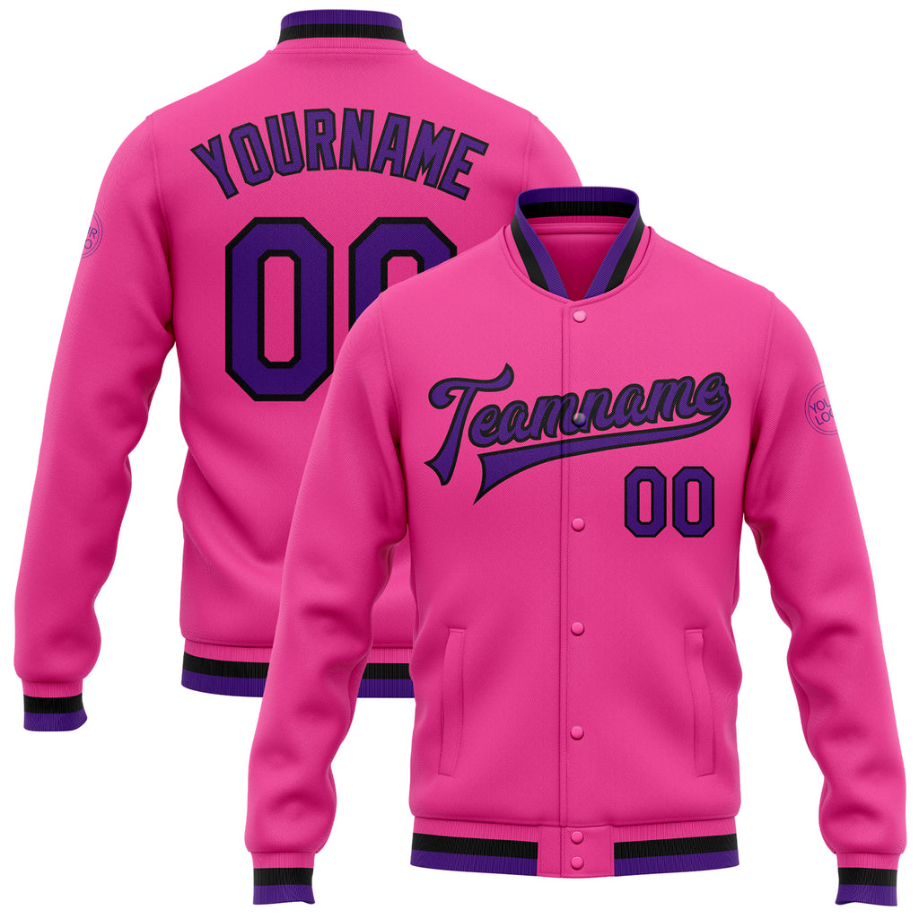 Custom Varsity Letterman Jacket White Black Pinstripe Sky Blue-Pink Bomber Full-Snap Men's Size:2XL