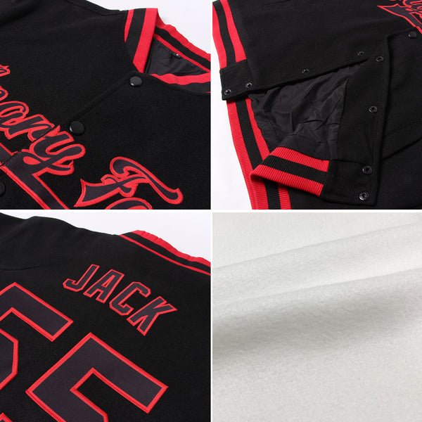 Custom White Crimson City Cream-Black Bomber Full-Snap Varsity Letterman Jacket