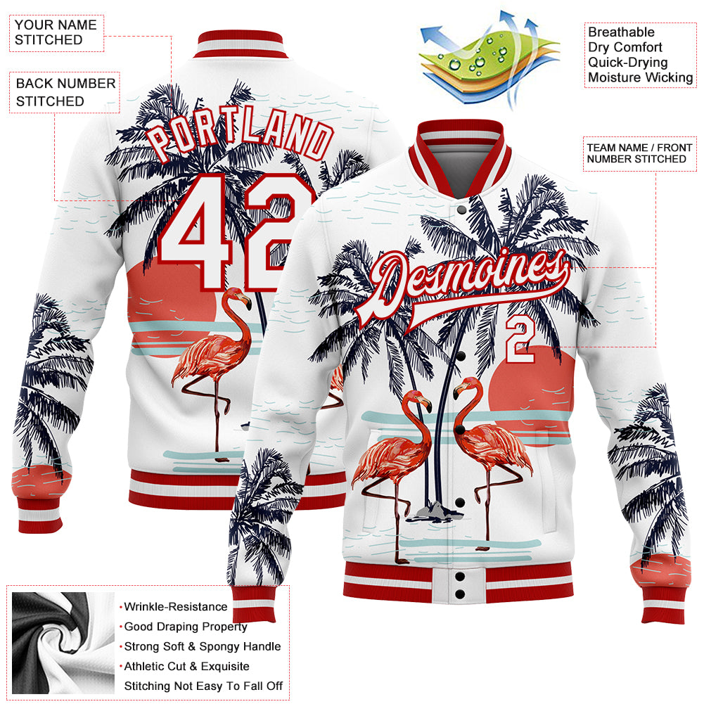 Custom White Red Flamingo And Tropical Hawaii Palm Tree 3D Pattern ...