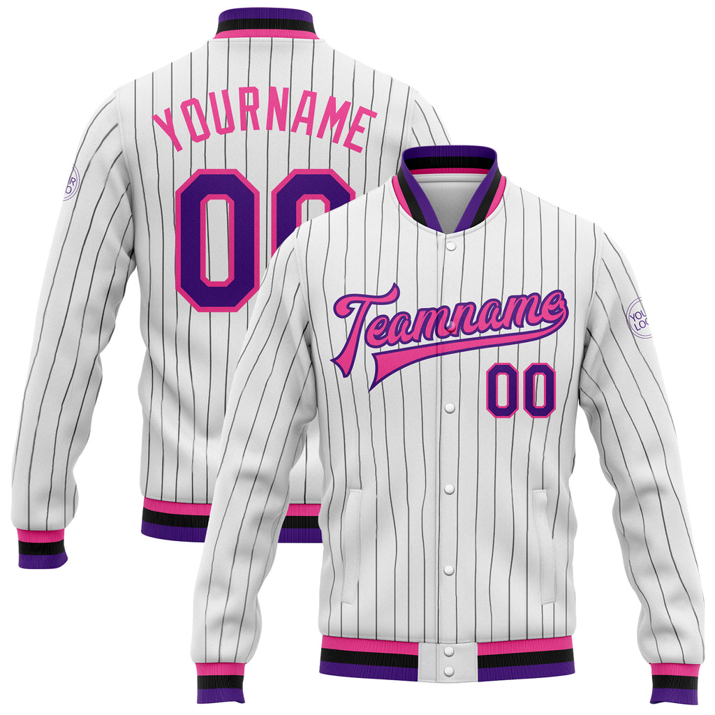 White Purple Pinstripe Black-Gray CUSTOM Baseball Jersey